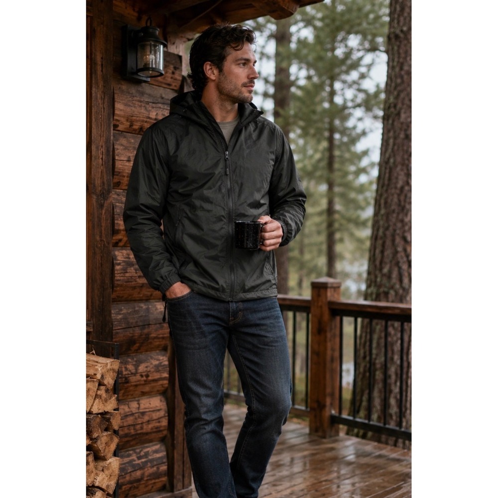 Under Armour Mens Fitted Ripstop Windbreaker Jacket Olive Green Hooded Small